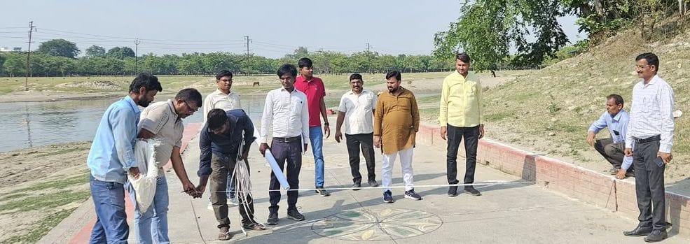 Work on the beautification of the riverfront and ghat on the Khannaut River in Lodhipur has begun.