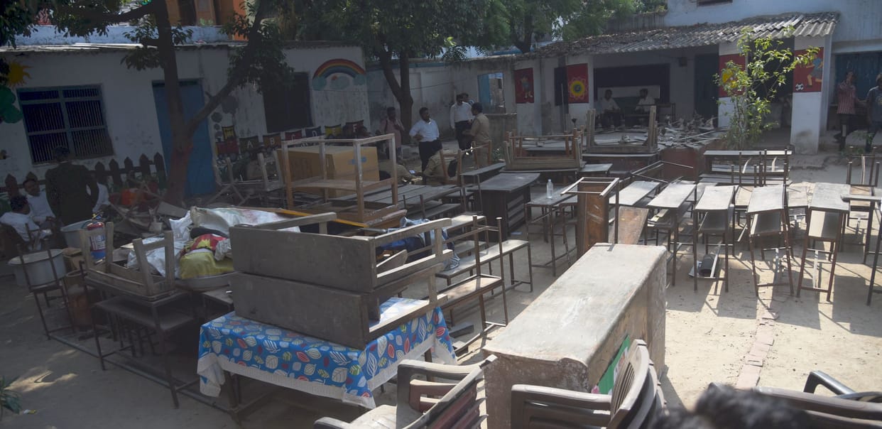 In the presence of police, the school was evacuated by removing every item