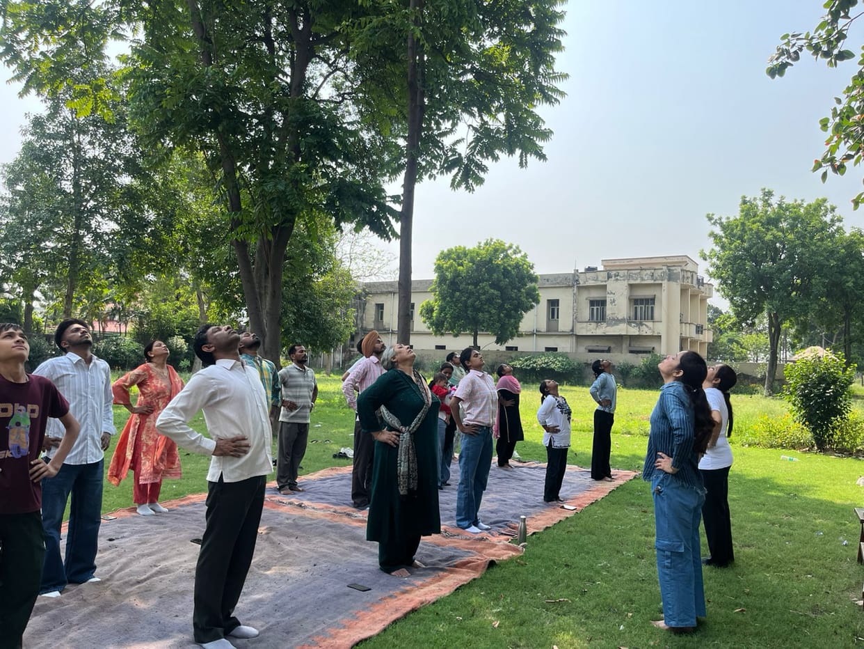 Students performed yoga along with the professors