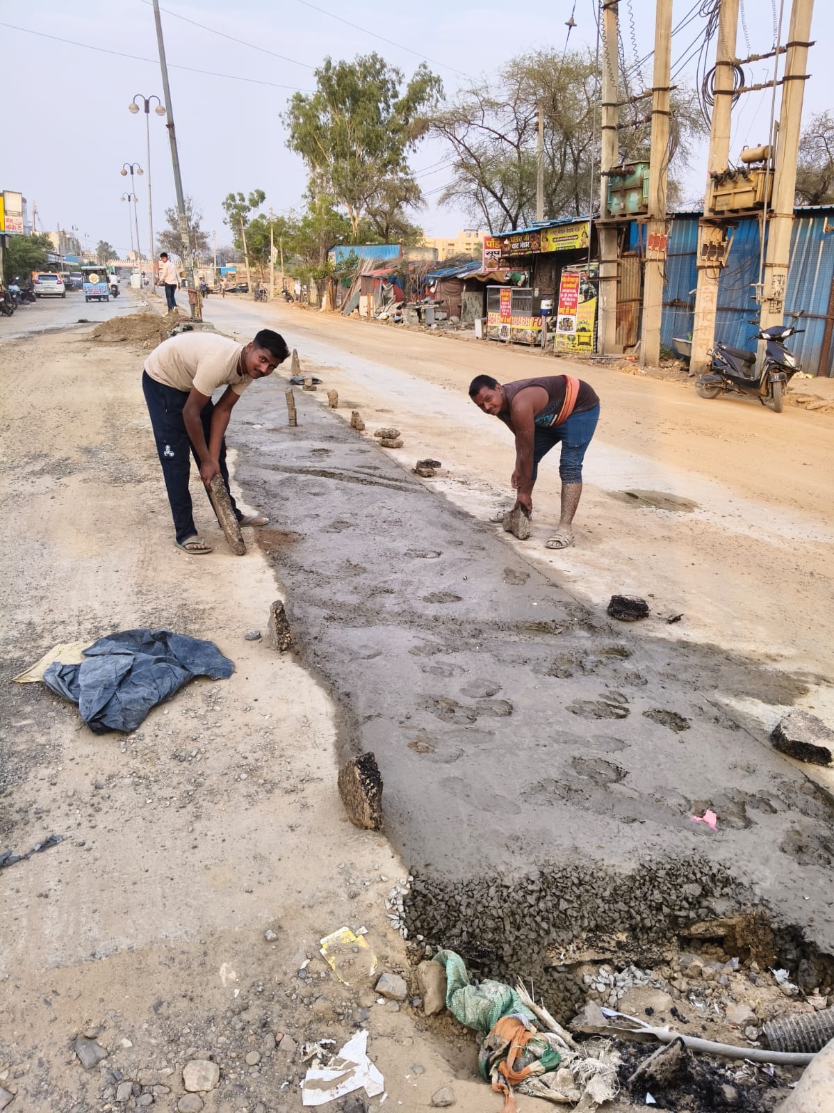 Work on filling potholes on the Gohana-Maham road has begun.