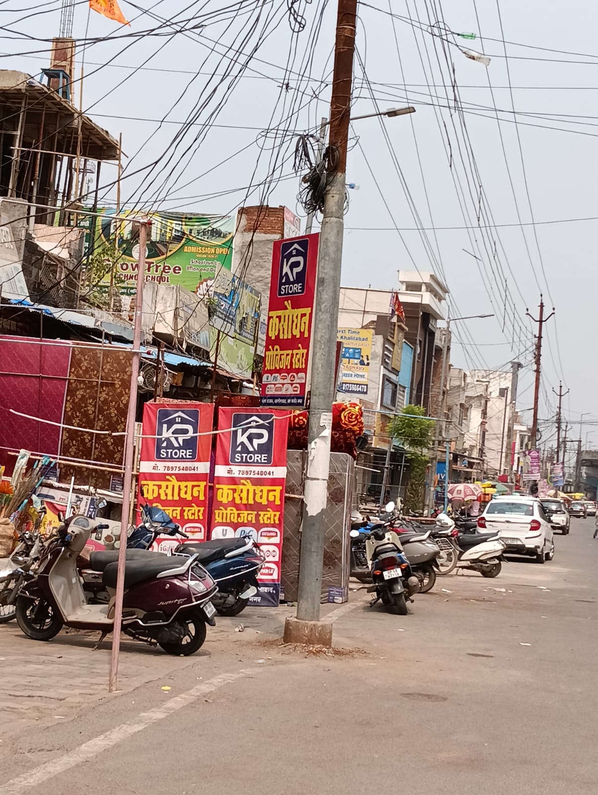 Roads have been widened, but electric poles and transformers have not been removed.