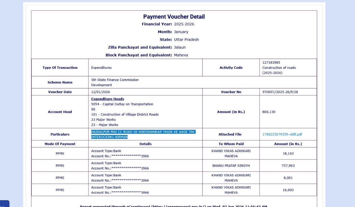 Payment for Jalaun block works from Mahewa