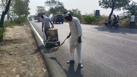 Work on the final leg of the Gohana-Maham road is in full swing, white stripes have begun to be installed.