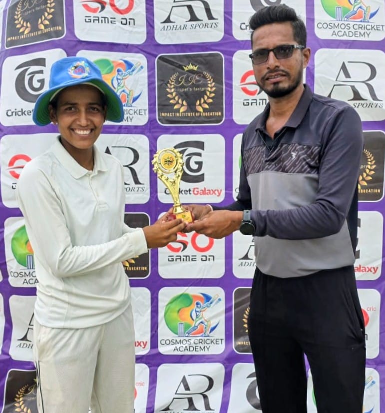 Cosmos Academy won the first match of the five-match series, with Neha scoring an unbeaten 89 and Krishna taking four wickets. The opposition was unable to survive on the pitch.