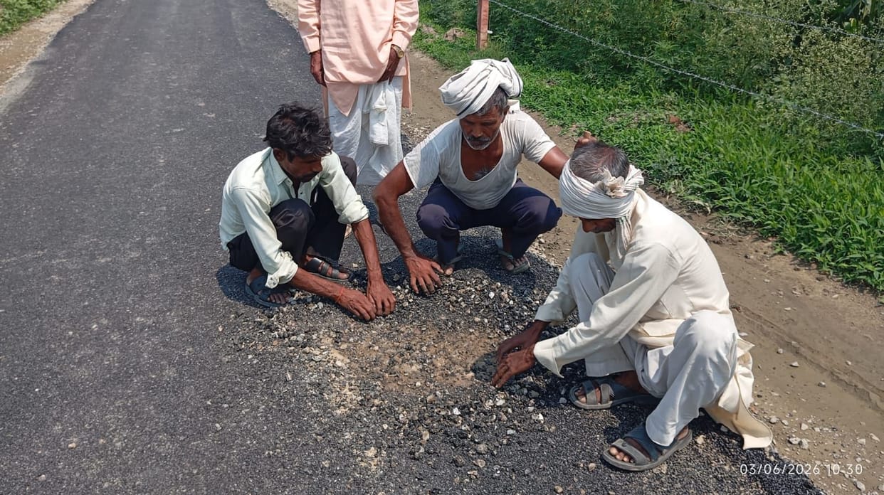 Villagers protested after the road surface came apart.