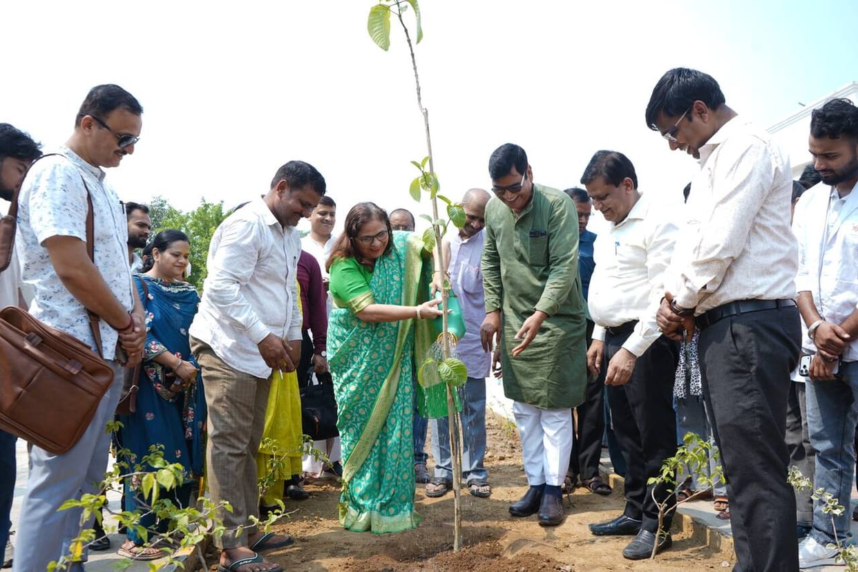 Administrative officers along with teachers planted trees in the administrative building.