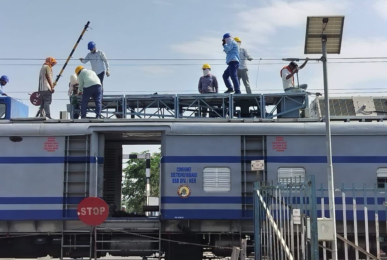 A truck collided with a railway gate and broke the OHE line, affecting trains for two and a half hours