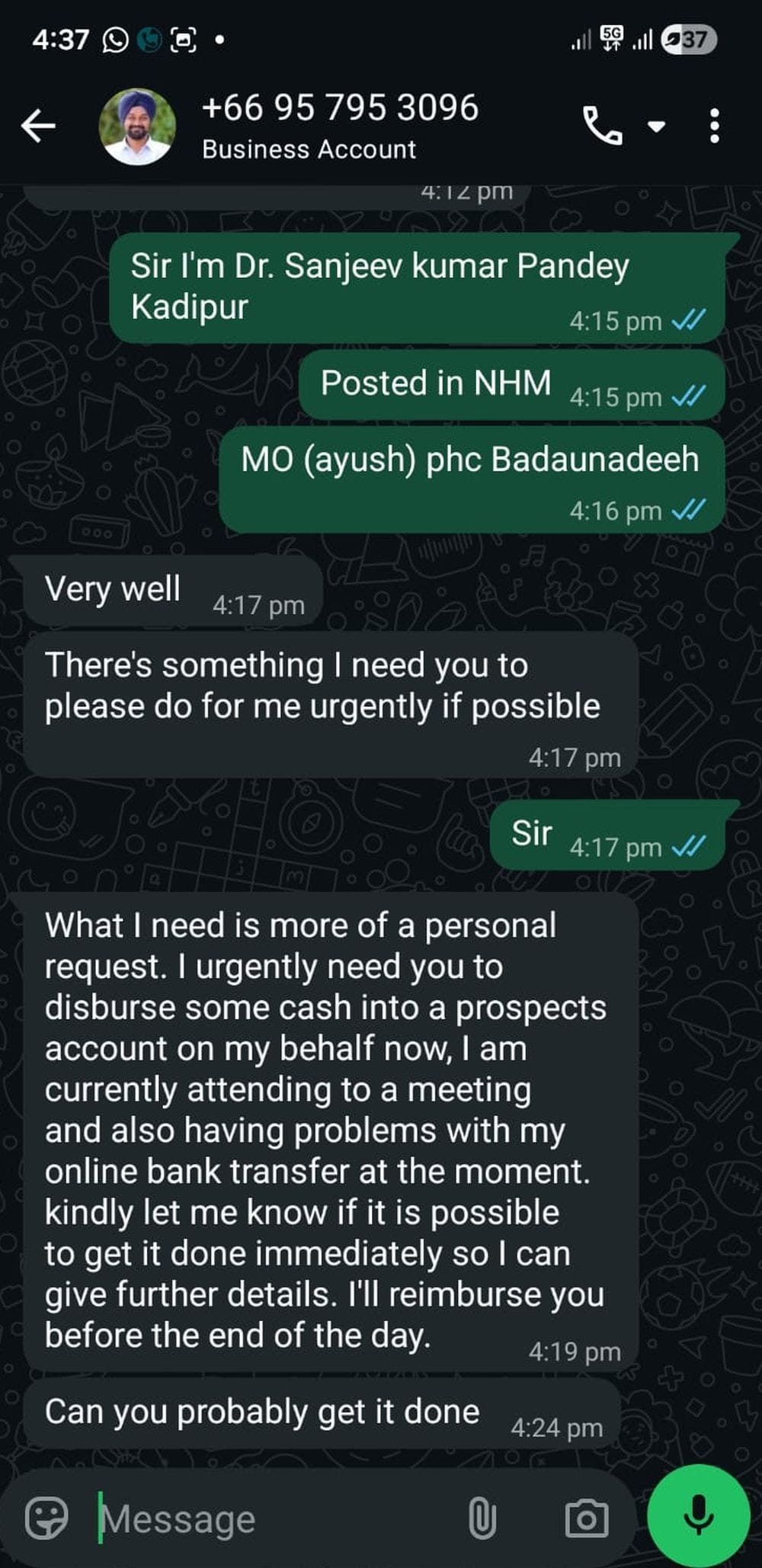 Money was demanded from the doctor by putting the DM's photo