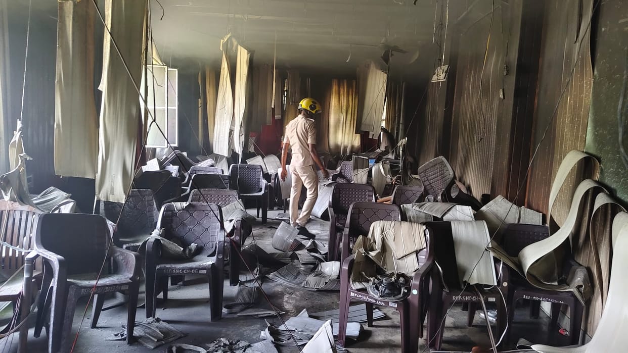 Massive Fire Breaks out at Government Education Building Meeting Hall Gutted Assets Worth Lakhs Destroyed