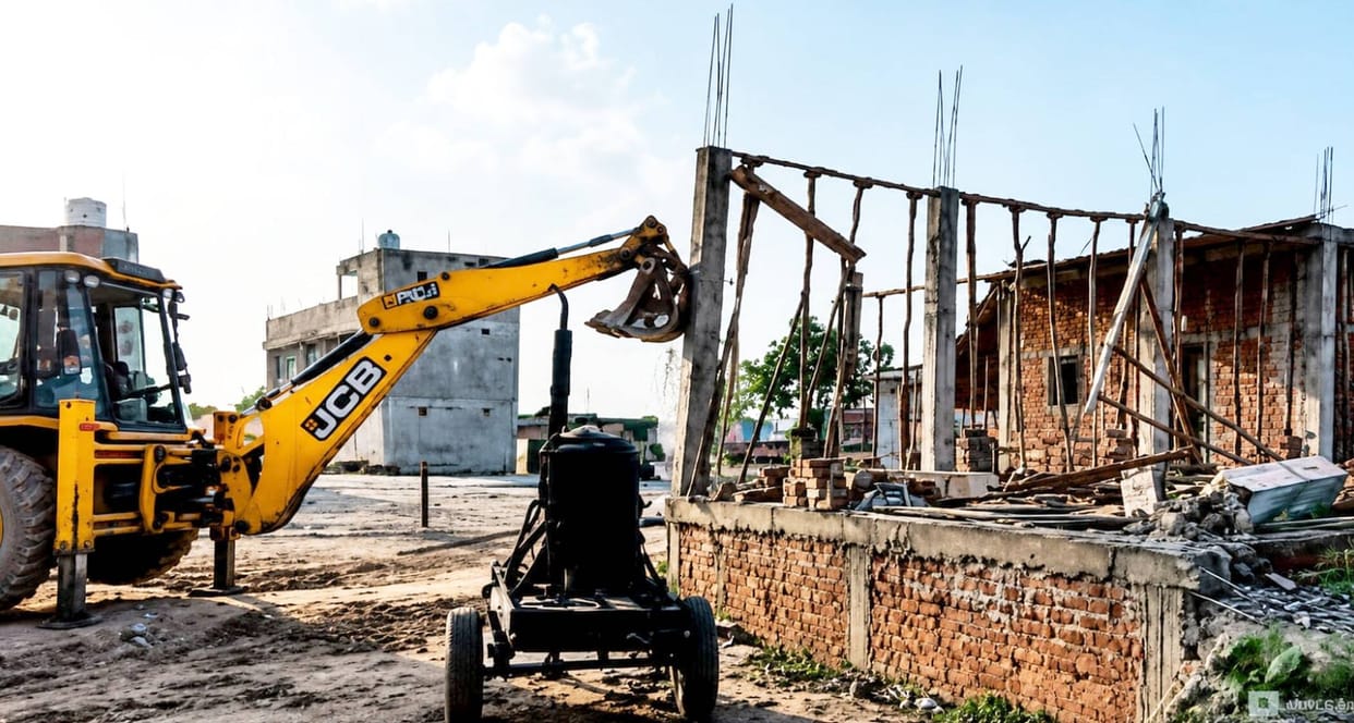 Bulldozer runs on house being built by occupying government land