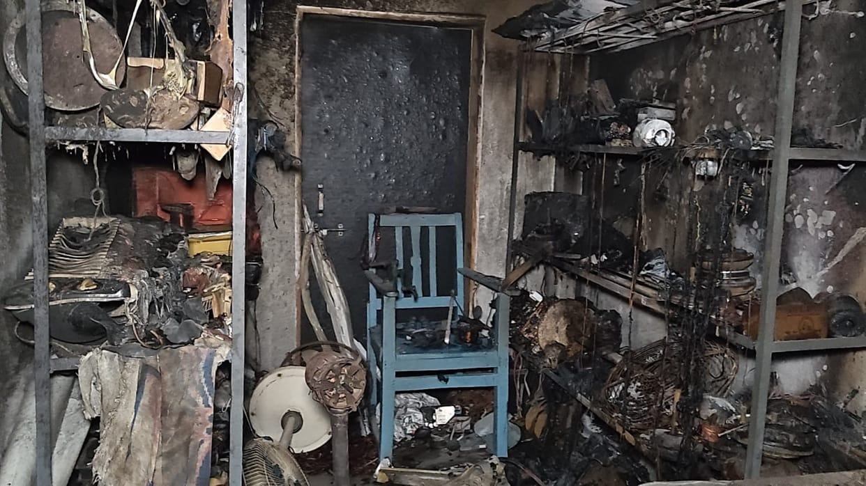 Fireworks sparks spark a fire in a shop