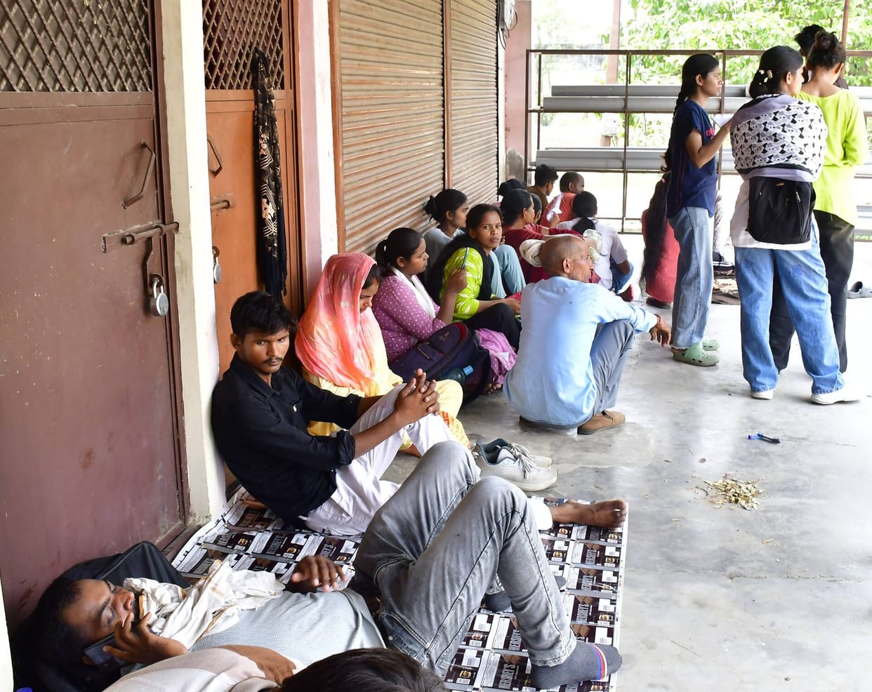 Candidates inside, parents outside took the exam
