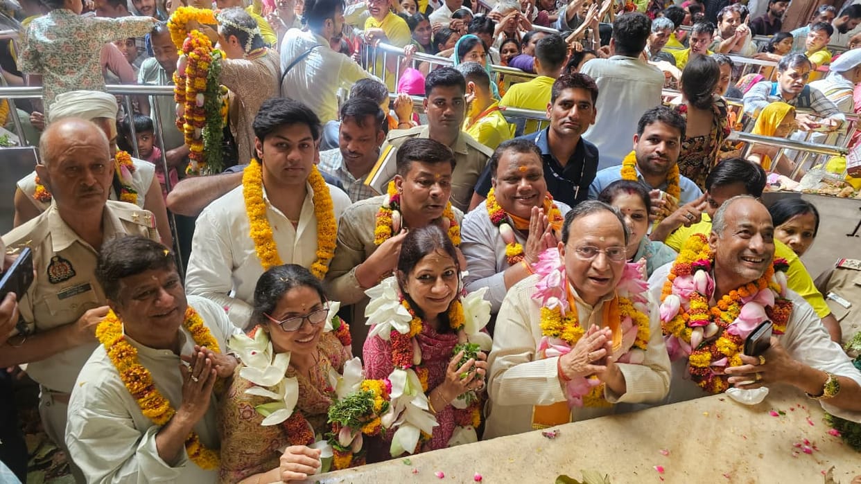 First offered prayers to Banke Bihari, then took aim at the opposition
