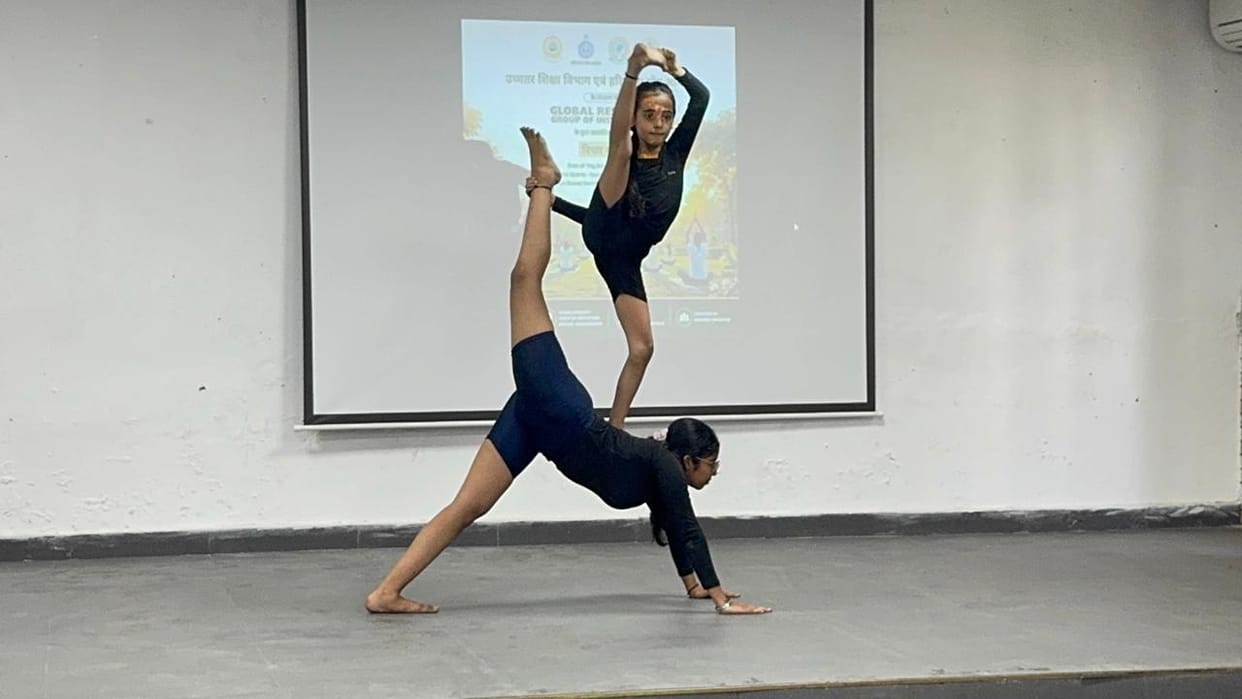 Students and teachers practiced yoga