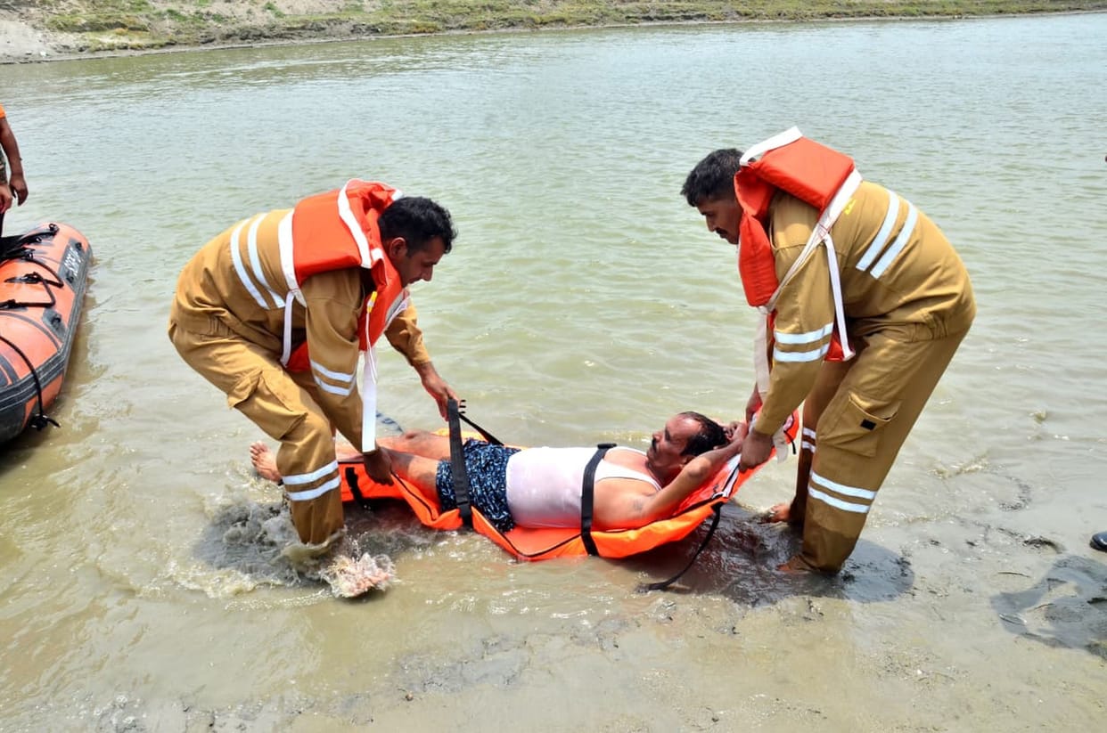 Youth saved from drowning in the Saryu River during a mock drill
