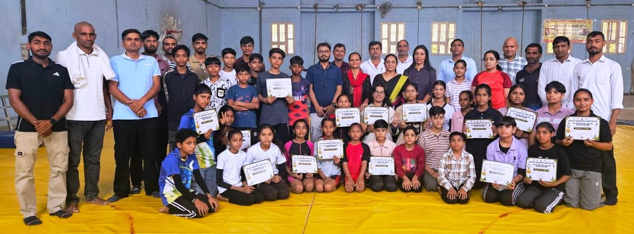 Shubham, Pragati, and Happy emerged victorious in the district-level yoga competition