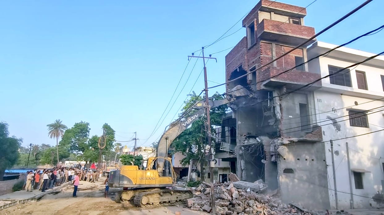 Bulldozer action during Parikrama Marg widening; ancient Shiva temple also demolished