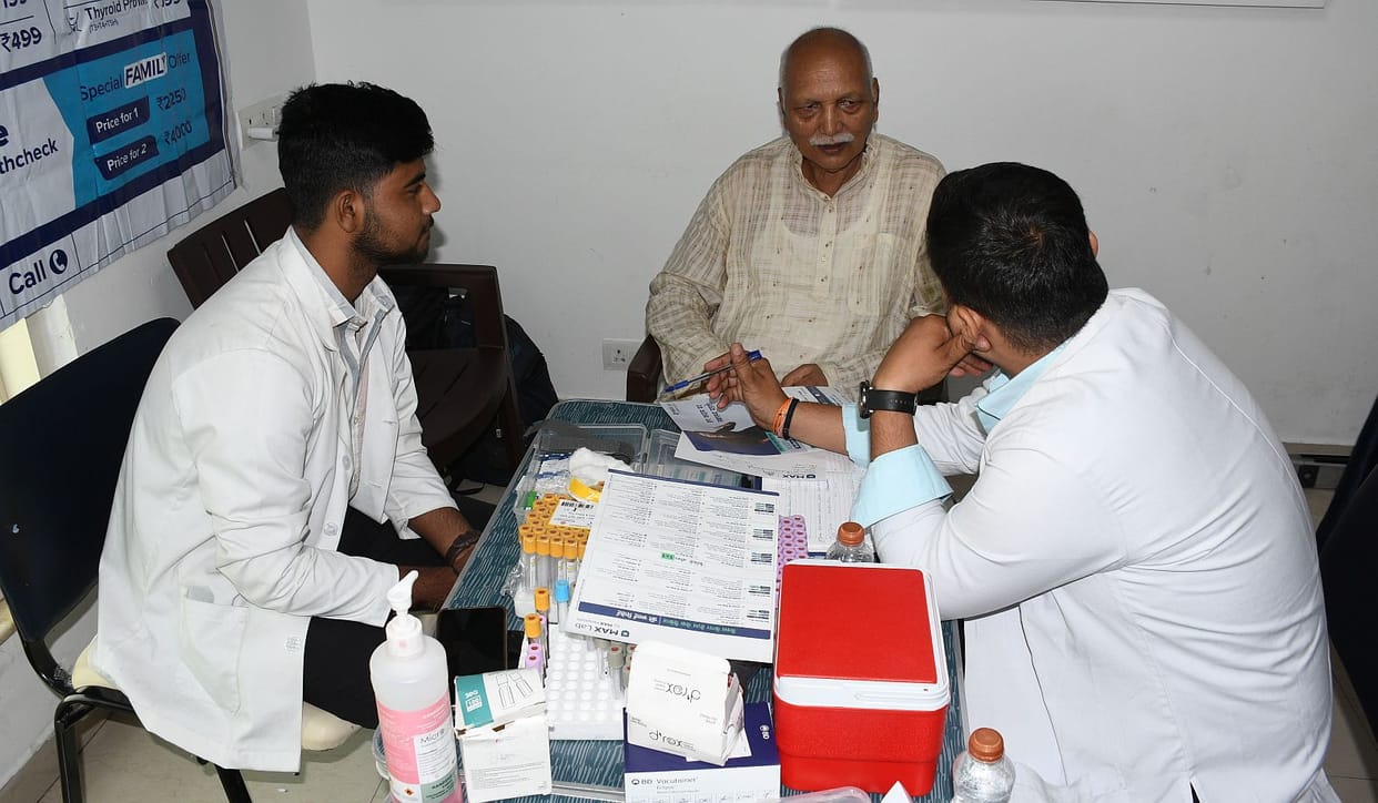 Health check-up of senior citizens in the camp