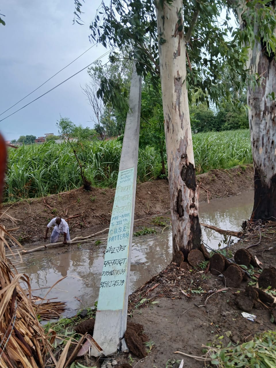 Power supply disrupted by strong winds and rain.
