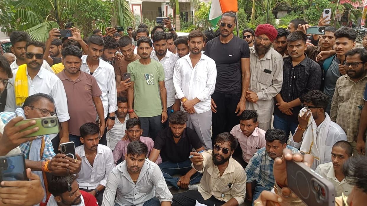 Youths took out a procession to protest against the paper leak.