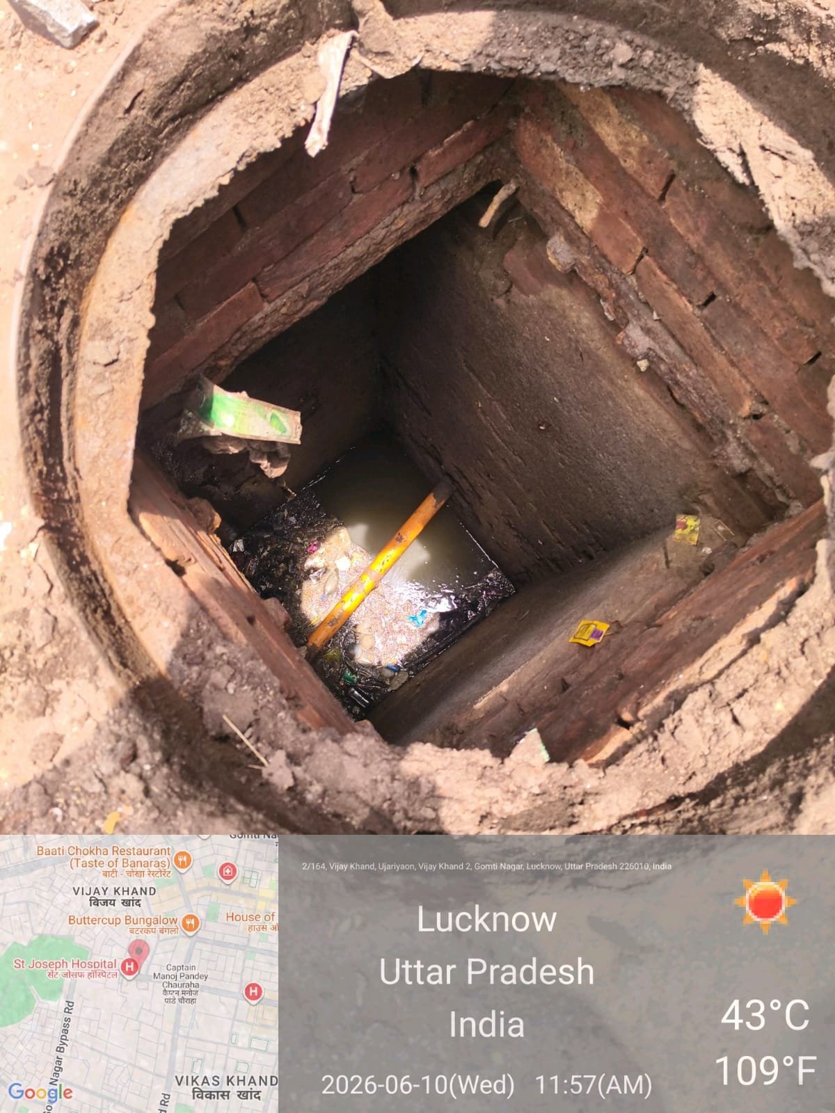 Endangering lives: 33 kV power line laid inside sewer line.