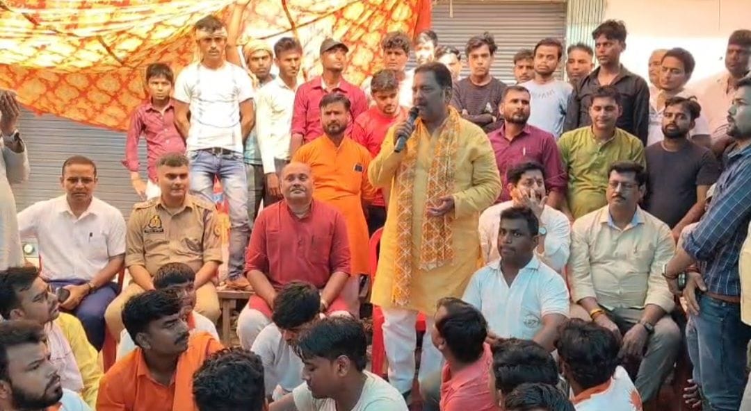 Hindu organizations protest against encroachment on the Holika Dahan site.
