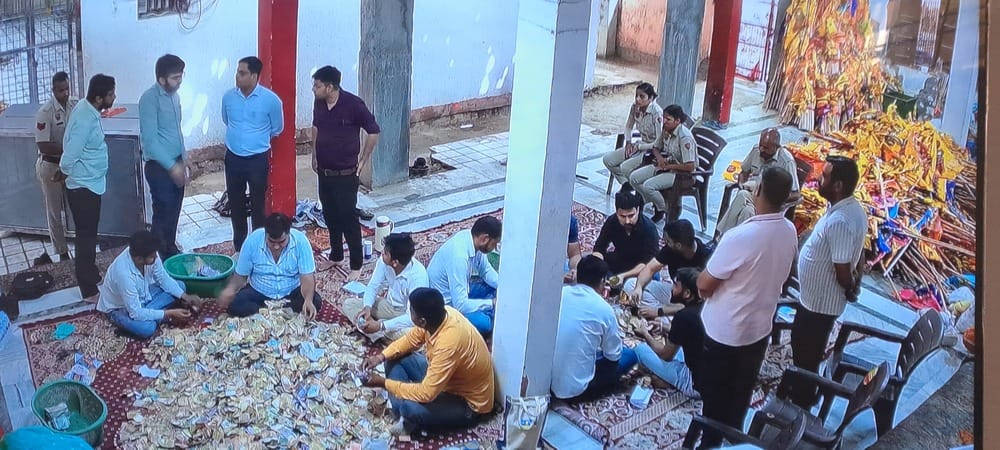 Shyam Baba Temple donation boxes opened; currency notes to be counted over five days.