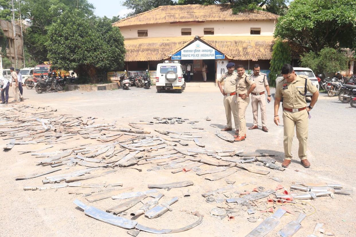 Police run a bulldozer over 312 modified silencers and 40 pressure horns in  Jagdalpur