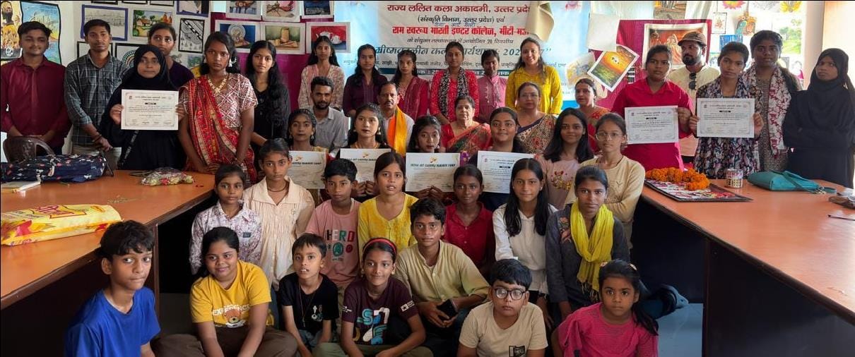 Painting workshop concludes; participants honored.