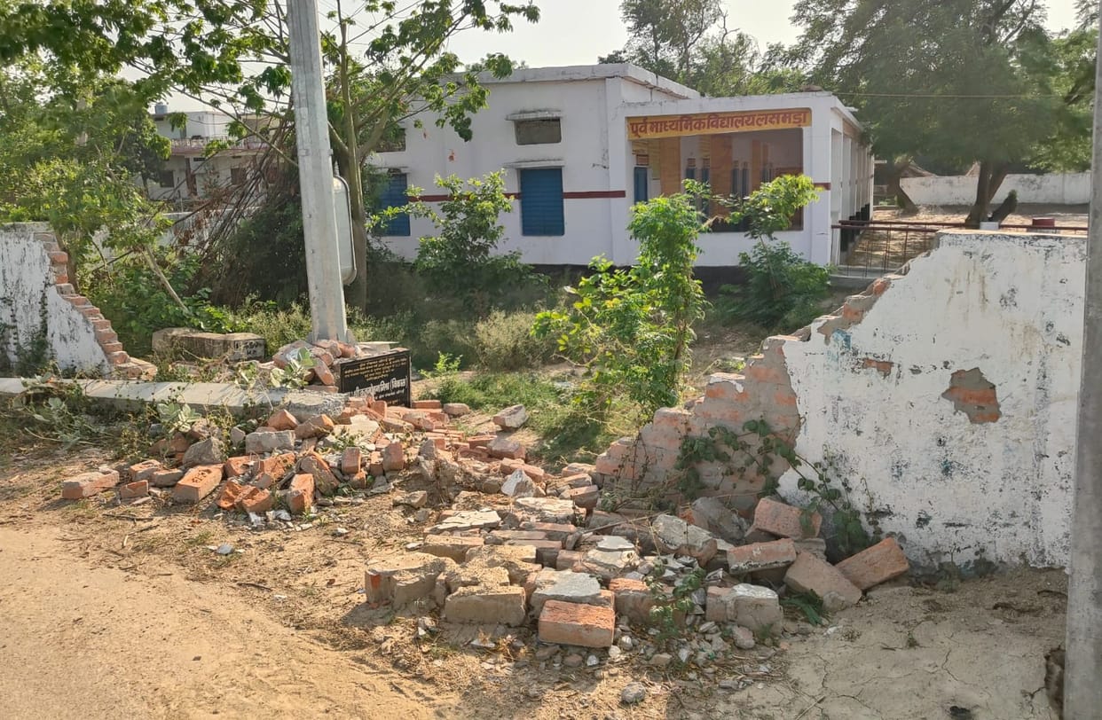 The school's boundary wall was damaged in the storm and could not be rebuilt
