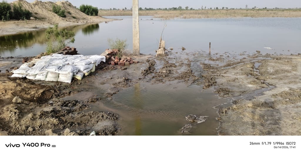 Leakage in the Hisar-Ghaggar seepage drain near Dadba Kalan village; waterlogging in fields.