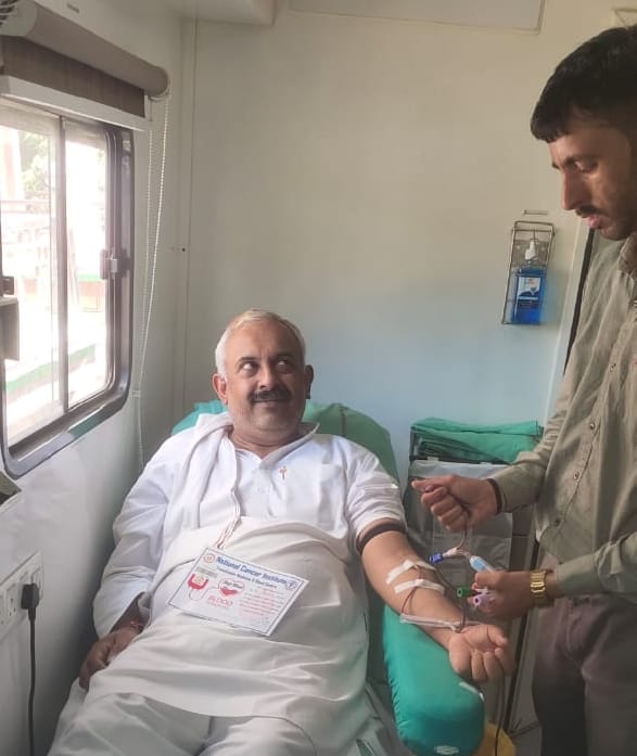 Pradeep Dalal sets an example by donating blood for the 27th time.