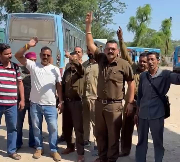 HRTC drivers and conductors raise their voices over demands in Jasur.