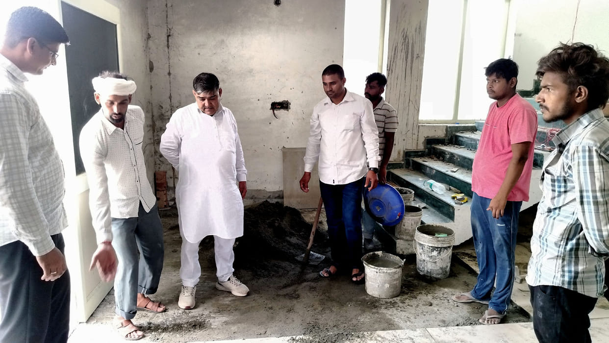 False ceiling in community hall collapses during the very first rain.
