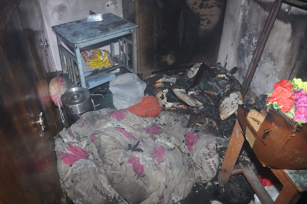 Fire breaks out in house due to AC explosion; firefighters extinguish it.