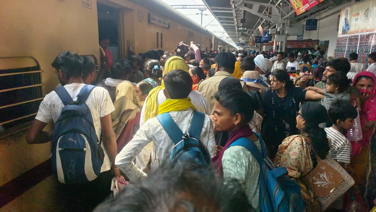 The city was jammed after the exam was over, trains were crowded.
