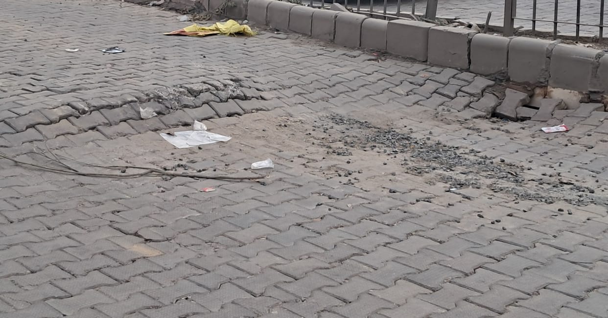 Road caves in again at Dinod Gate; potholes increase risk of accidents.