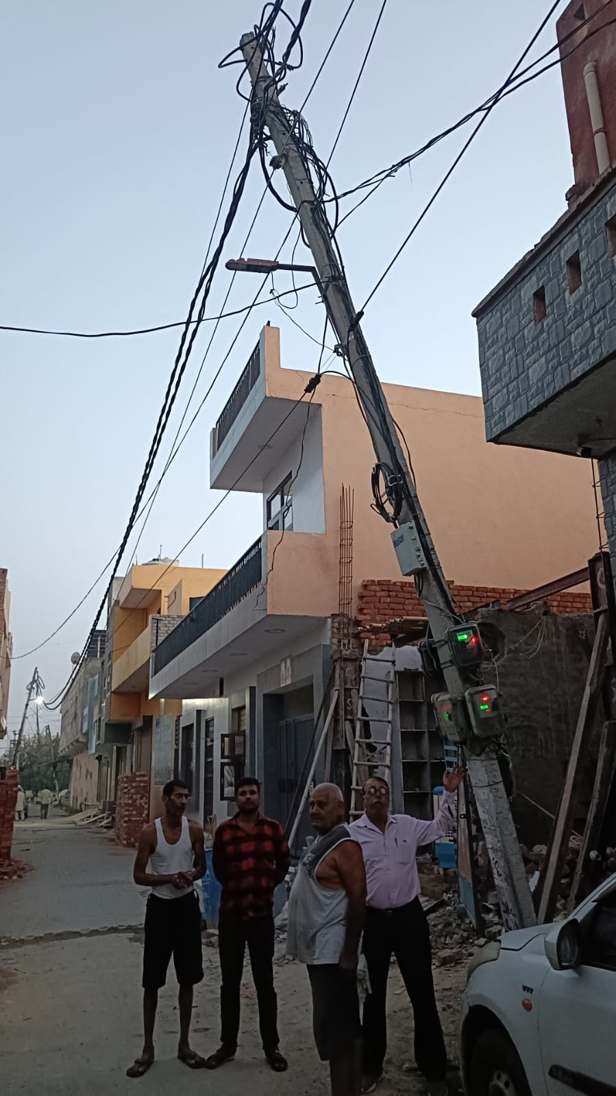 The leaning pole in Vikas Nagar is a cause for concern.