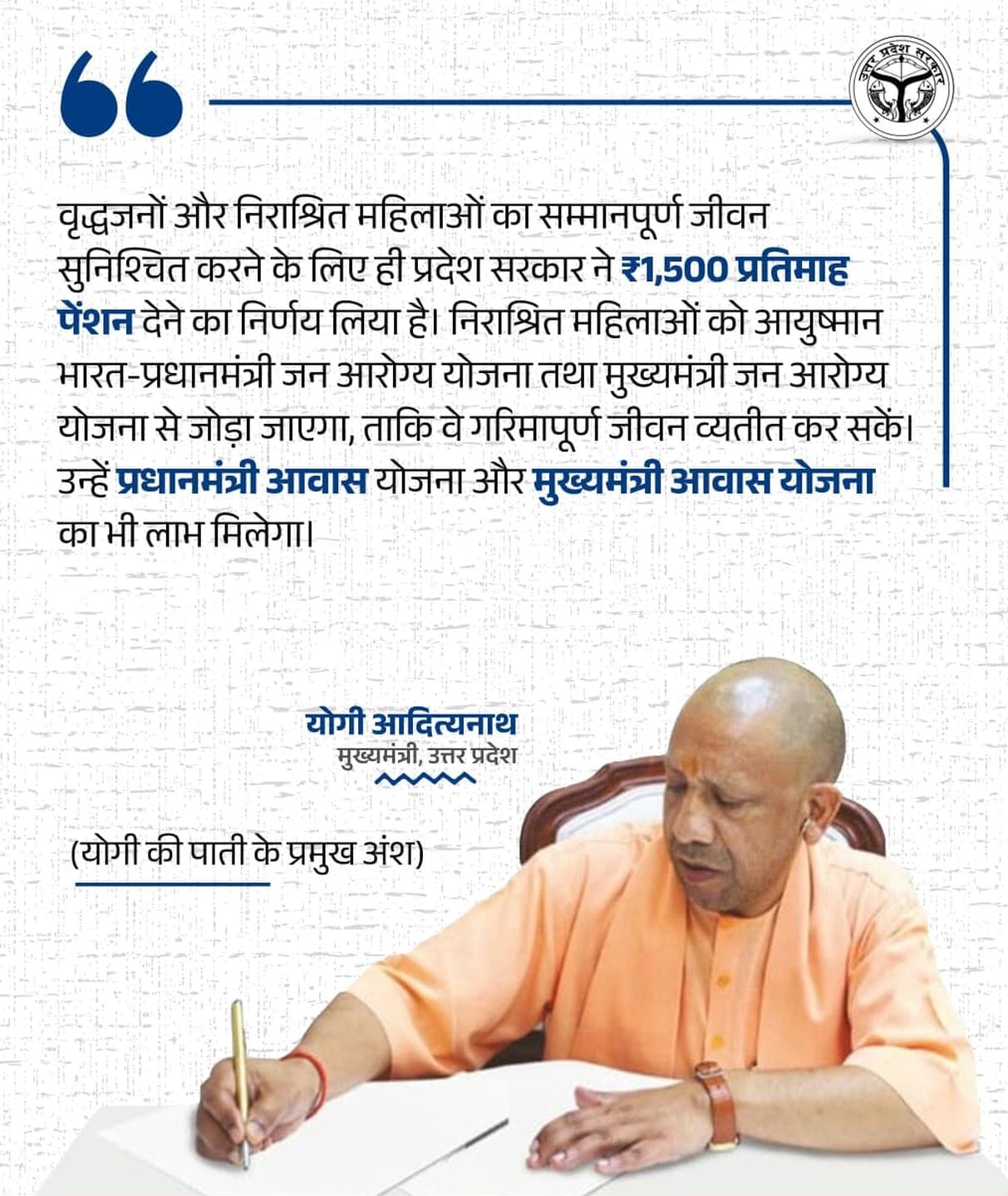 Monthly pension of 2.71 lakh elderly people and destitute women increased by 500