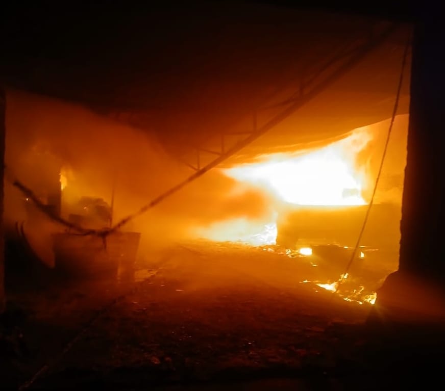 Massive fire at tent house warehouse; goods worth lakhs reduced to ashe