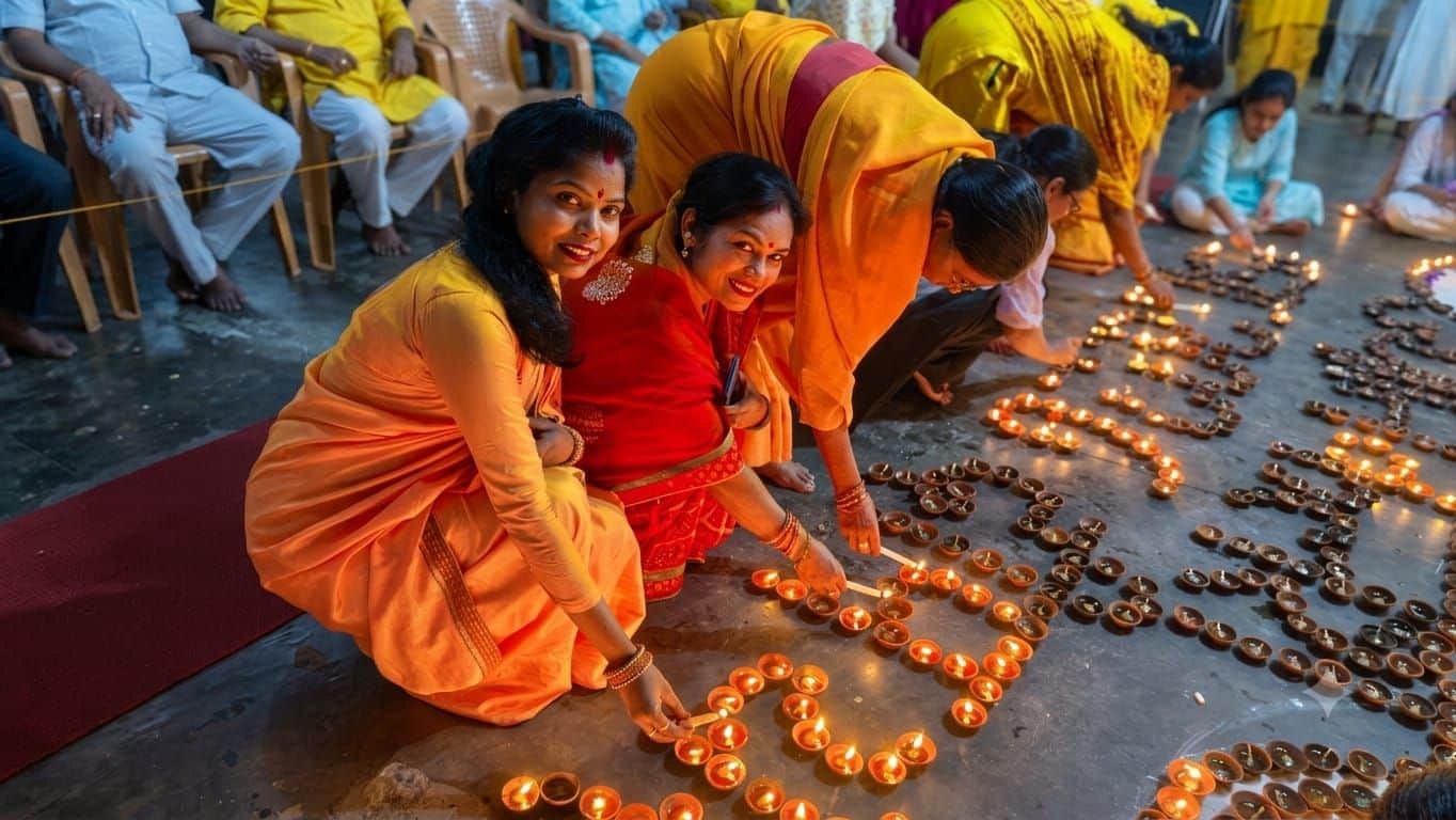 ज्योति कलश यात्रा के दौरान दीप जलाती महिला। स्रोत: जागरूक पाठक