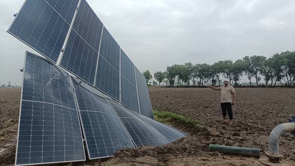 Solar panels damaged in storm; no repairs even after six days.