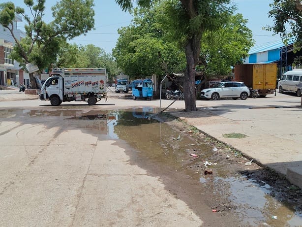 There is no drainage facility in the grain market.