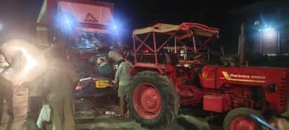 Parcel container collides with dumper after driver dozes off; three injured.