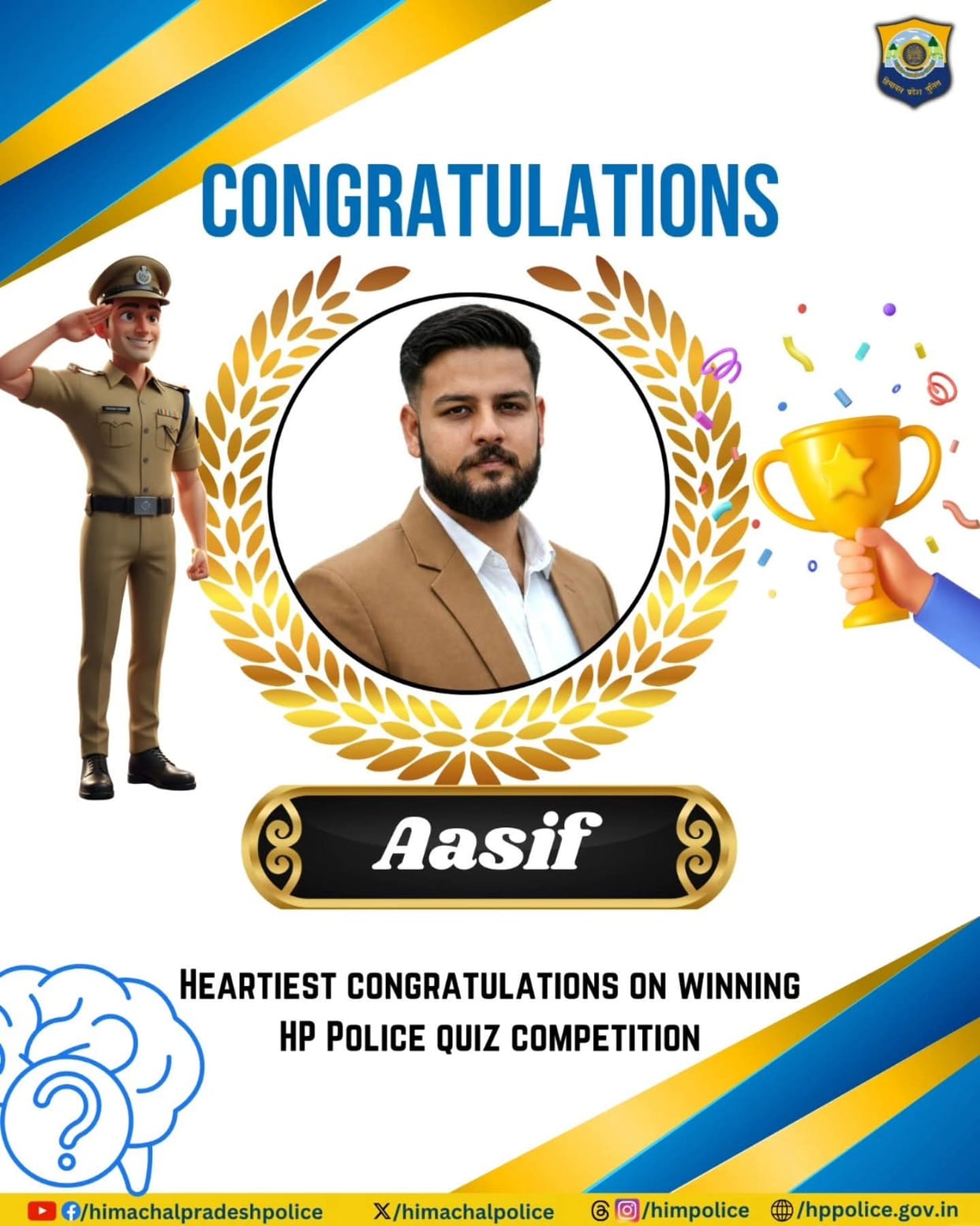 Asif from Dhundan emerges as the winner of the Himachal Police's 'Navjeevan' quiz competition.
