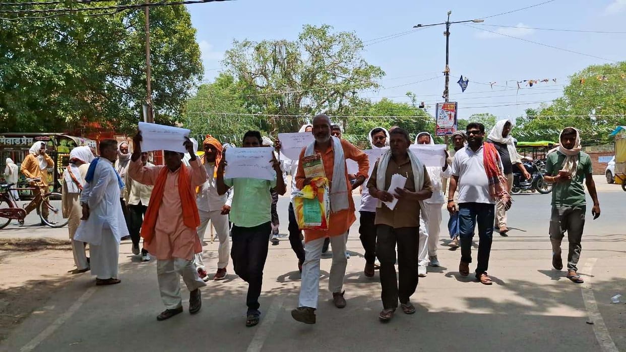 Handed out leaflets in a procession