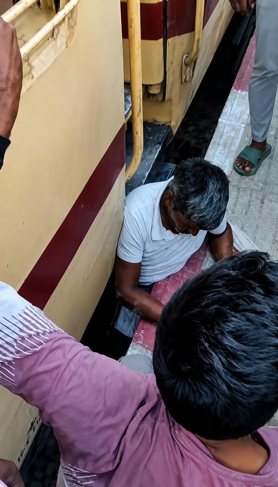 Passenger has a brush with death; major accident averted at the station.