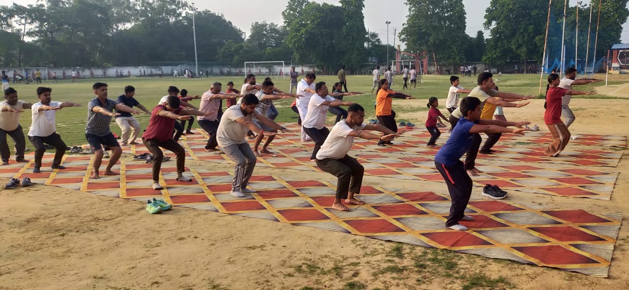 On the second day of the yoga camp, people learned the tricks to stay healthy.