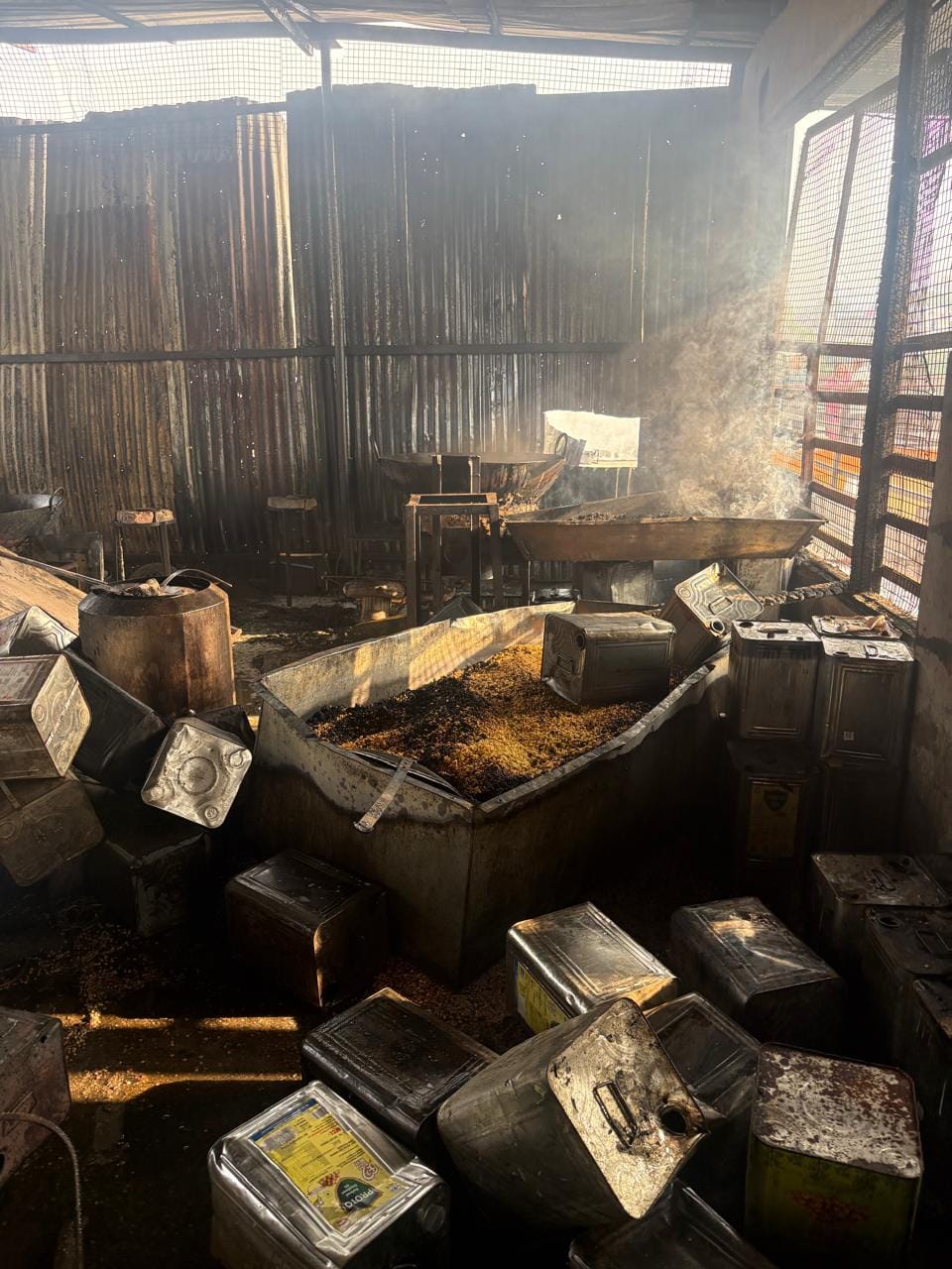 Fire breaks out at Manali Sweets factory; raw materials damaged.