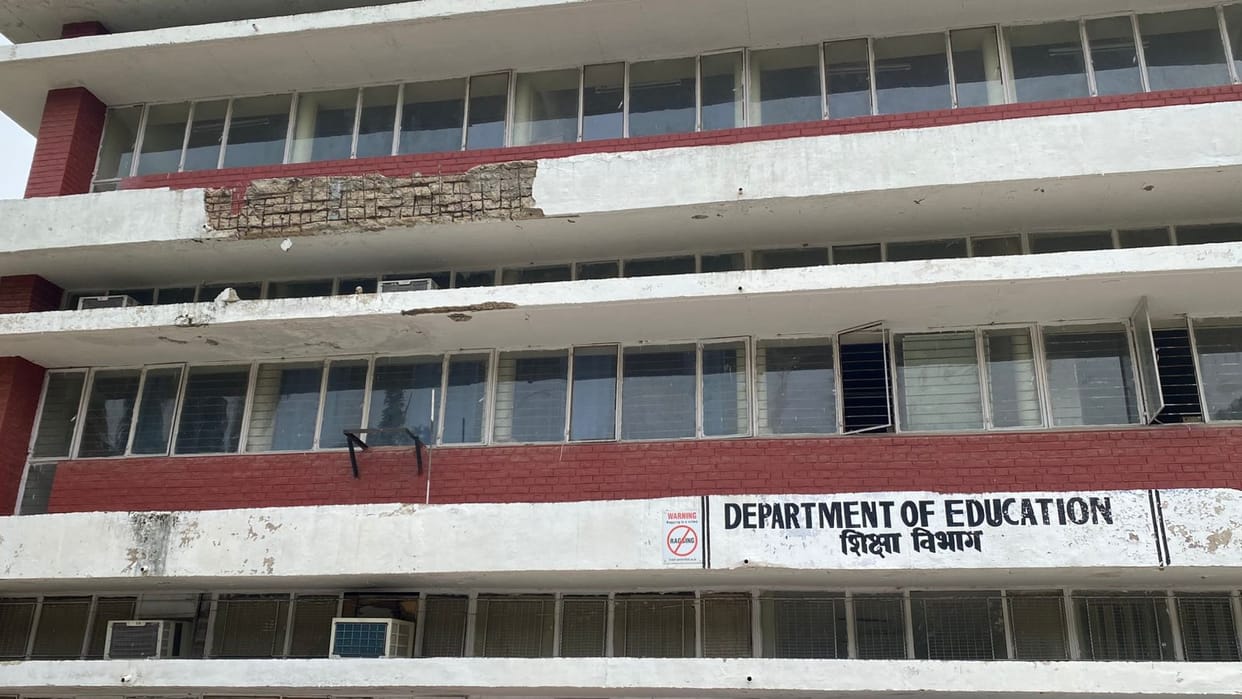 Plaster falling from dilapidated buildings at the university